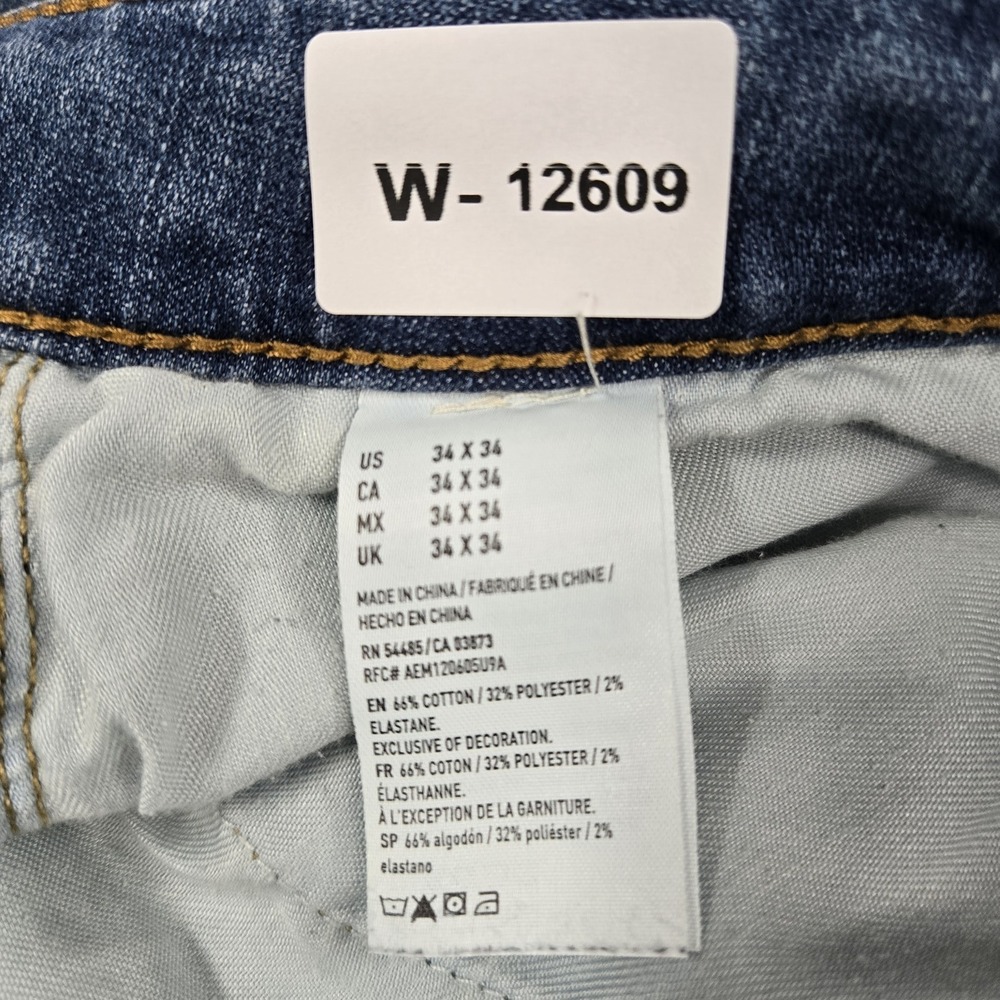 American Eagle Men Jeans 34X34 Blue Slim Straight 360 Extreme Flex Distressed - Picture 2 of 12
